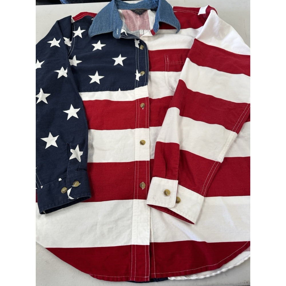 Vintage Roper Shirt Women L American Flag Stars Stripes Western Button Up 90 CT2